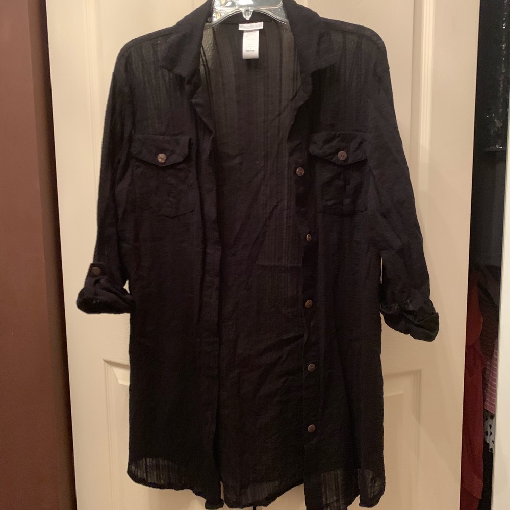 Dotti long black cover up/cardigan size S